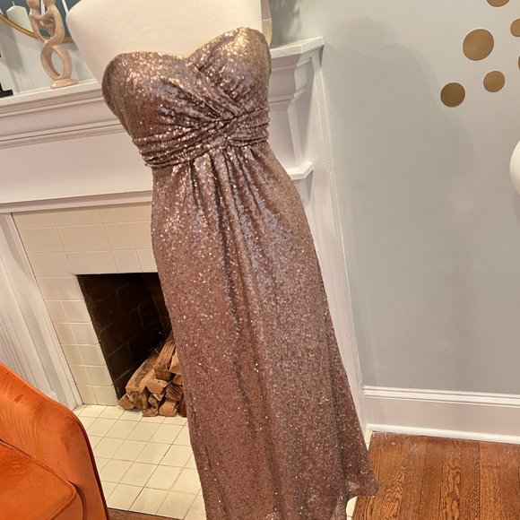 Sparkly Bronze Sequin Gown by Christina Wu - Picture 2 of 5